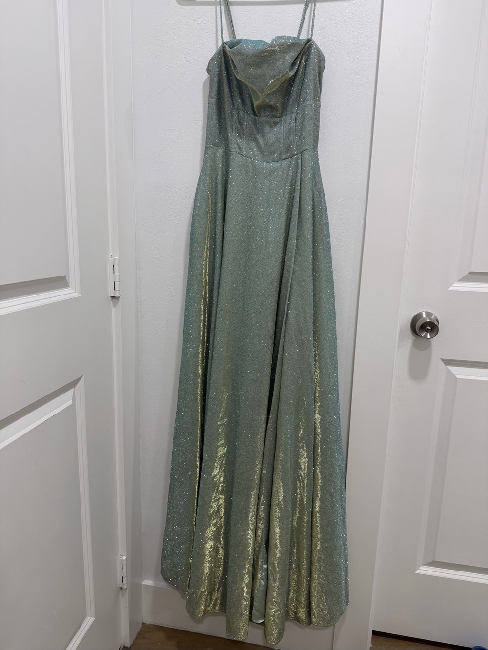 Windsor Sparkle Sage Green Spaghetti Strap Dress - Picture 3 of 4